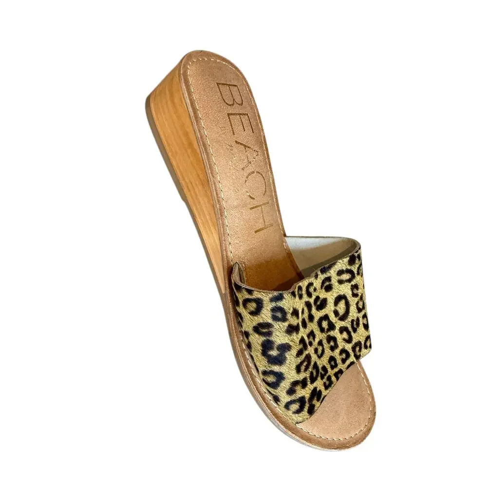 Beach by Matisse Tiki Low Wedge Calf Hair Slide Sandals 10